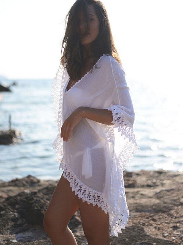 LACE V-NECK FASHION TRANSPARENT BIKINI COVER UP DRESS