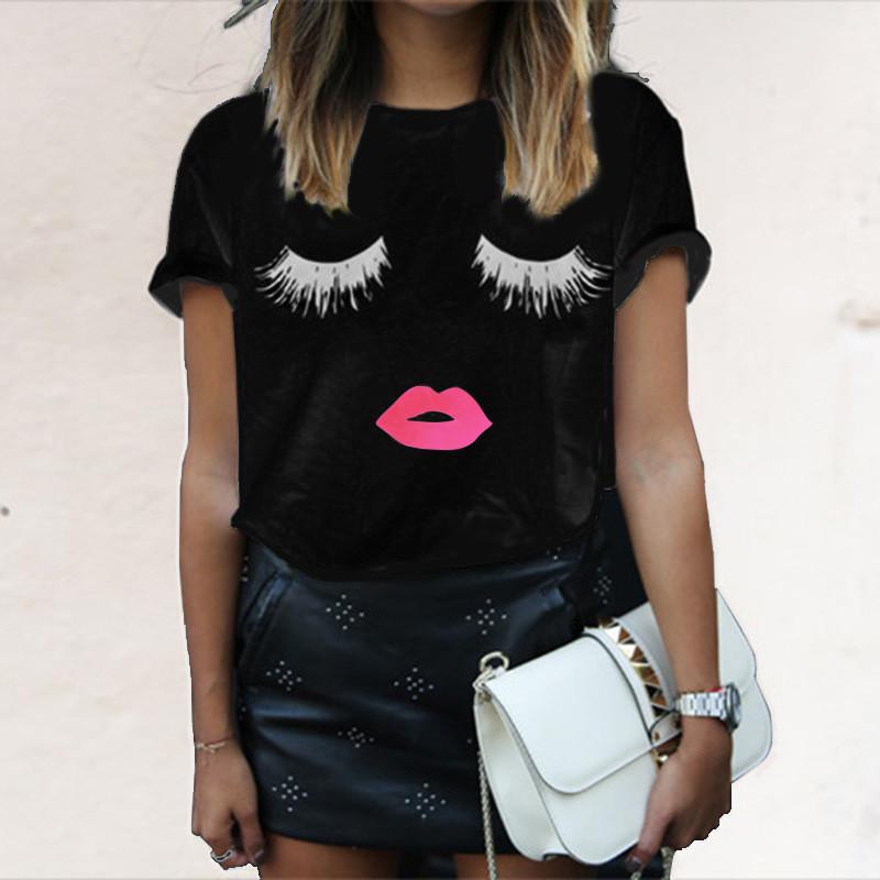 CREATIVE WOMEN PLUS SIZE LOOSE GRAPHIC LIP PRINT PULLOVER T-SHIRT