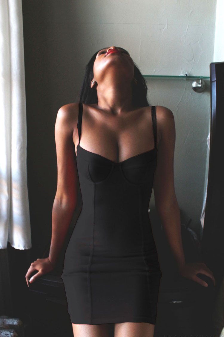 SPAGHETTI STRAP V-NECK SHEATH SLIM-FIT DRESS