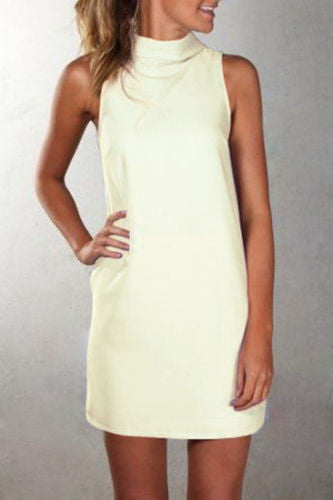 PURE COLOR FASHION O-NECK SLEEVELESS SHORT DRESS