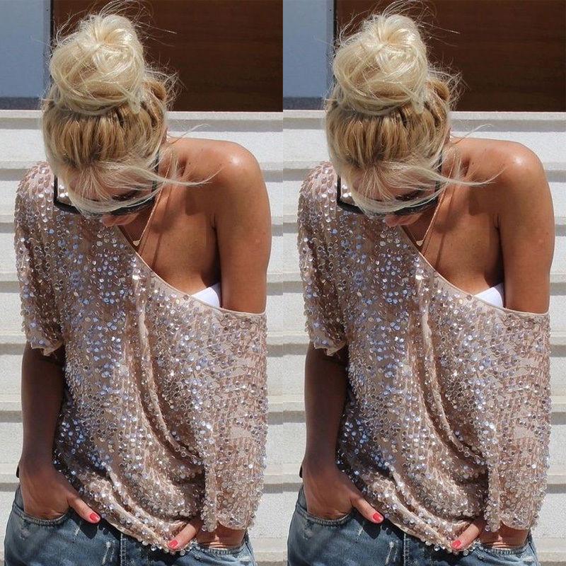 1/2 SLEEVES SEQUIN CASUAL LOOSE STYLISH PARTY BLOUSE