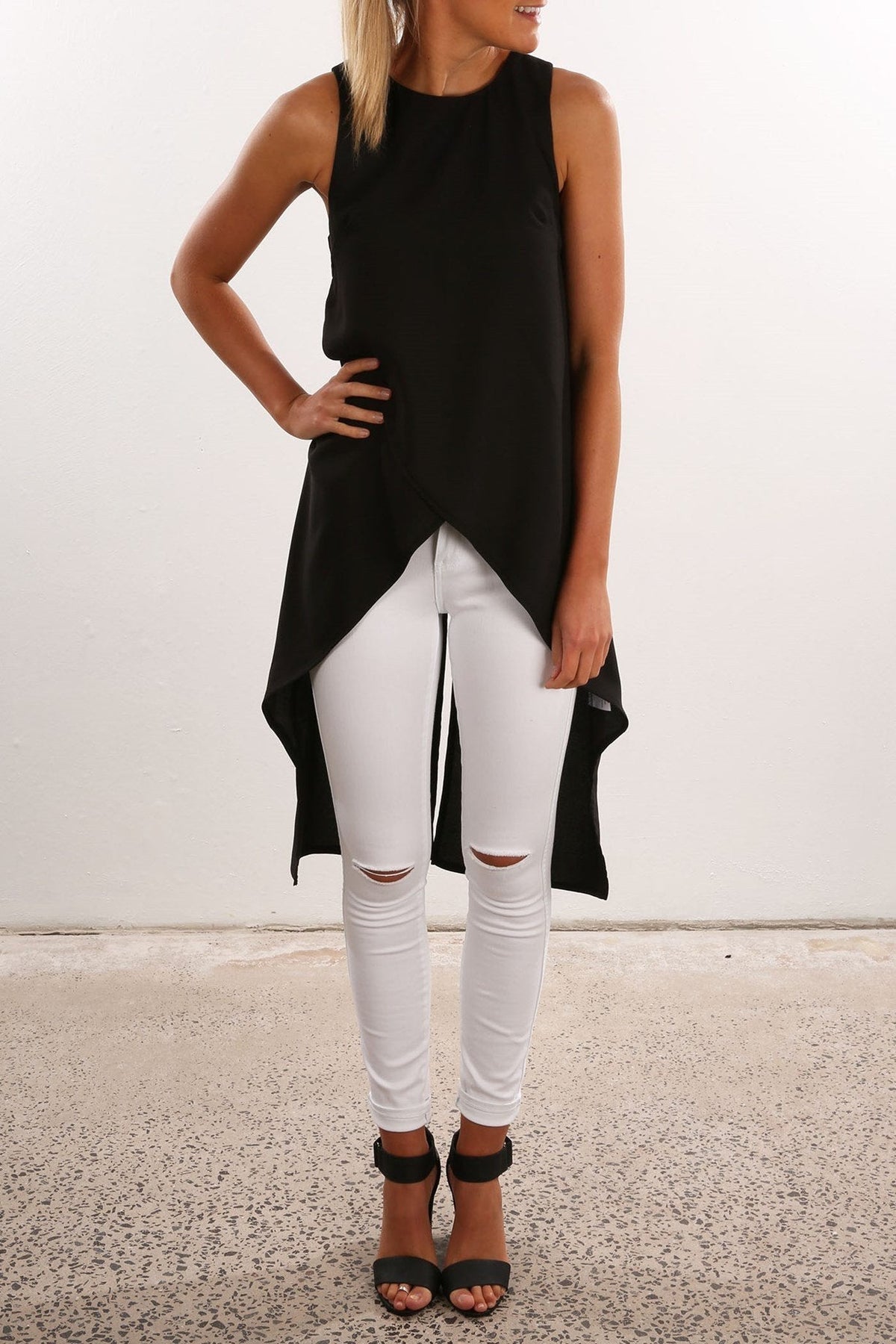 IRREGULAR STRAP PURE COLOR CHIFFON CROSSOVER BLOUSE