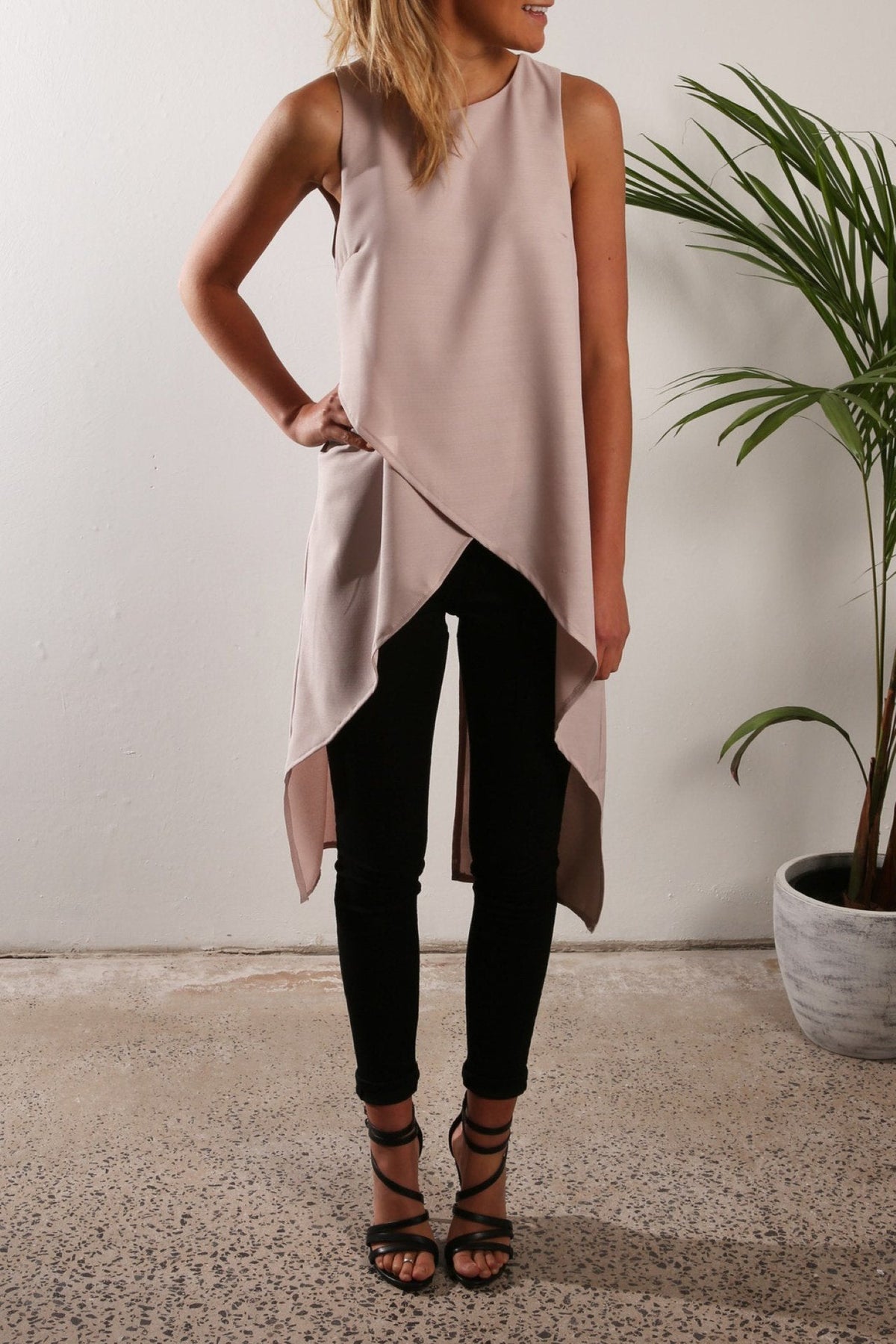 IRREGULAR STRAP PURE COLOR CHIFFON CROSSOVER BLOUSE