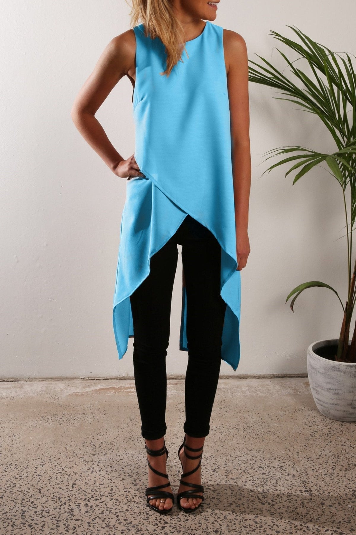 IRREGULAR STRAP PURE COLOR CHIFFON CROSSOVER BLOUSE