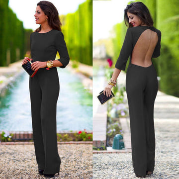 PURE 3/4 SLEEVES SCOOP SLIM LONG JUMPSUIT