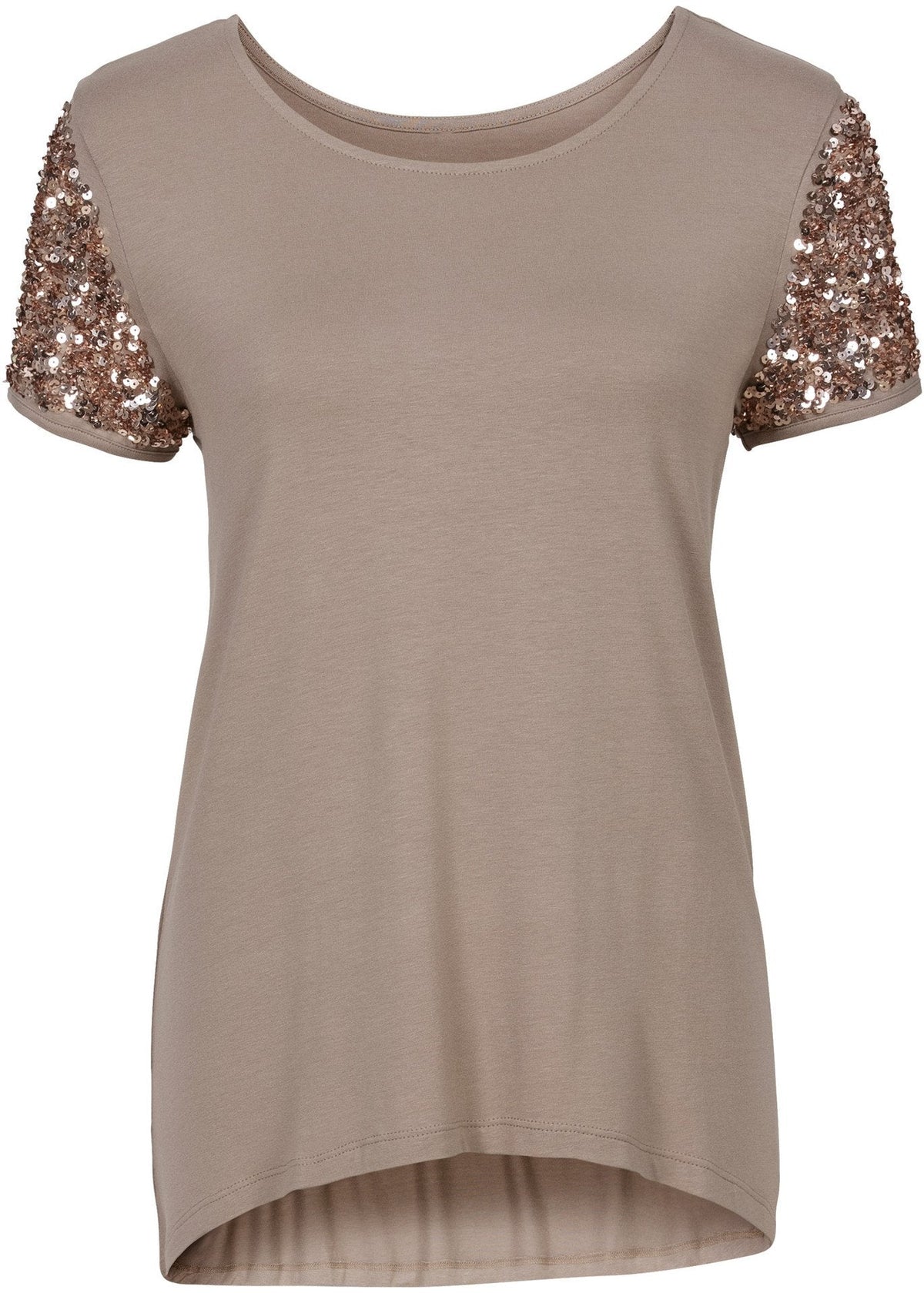 CLEARENCE SEQUINS SHORT SLEEVE PATCHWORK SCOOP IRREGULAR T-SHIRT