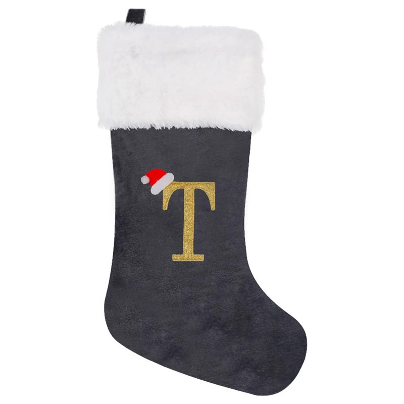 Gray Velvet Embroidered Christmas Stocking