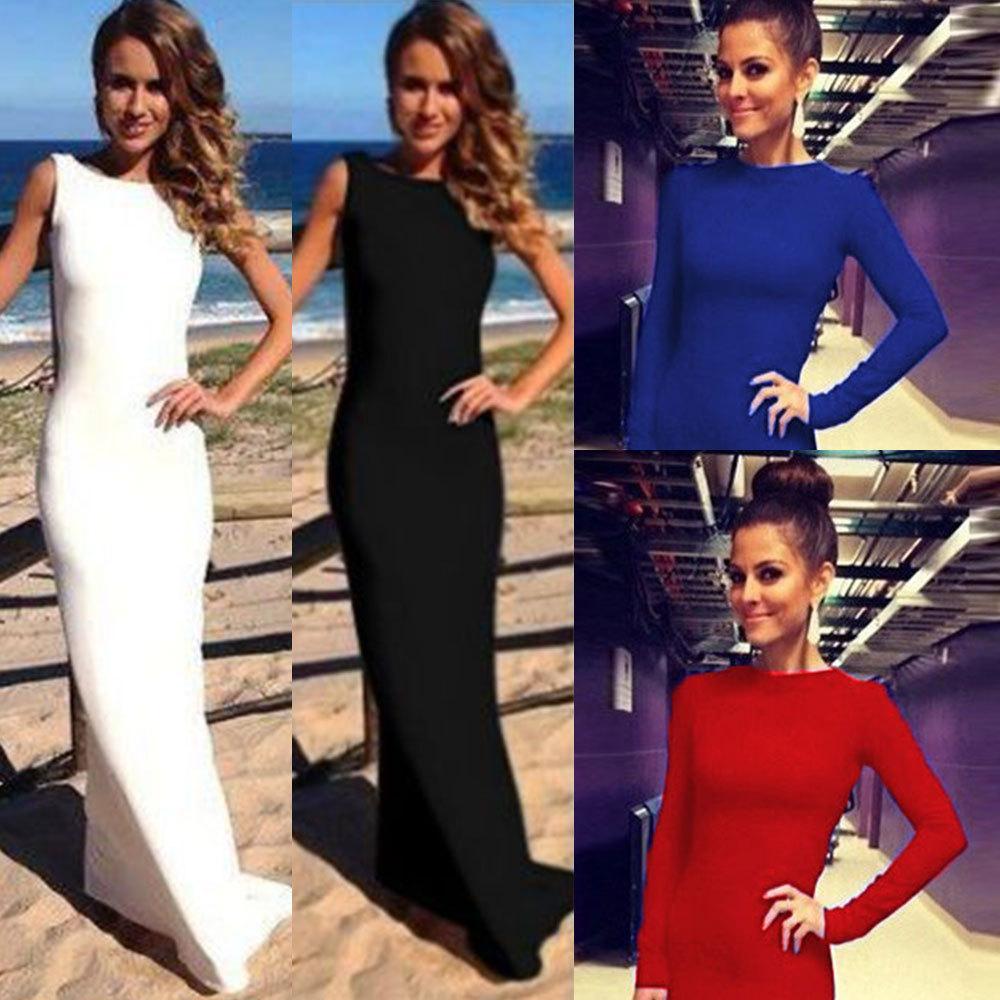 SLEEVELESS BODYCON SCOOP SHEATH FASHION FULL-LENGTH DRESS