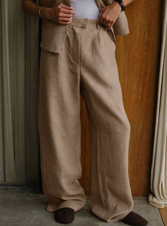 Spring Fashionable Cotton Linen Elegant Straight Leg Casual Pants