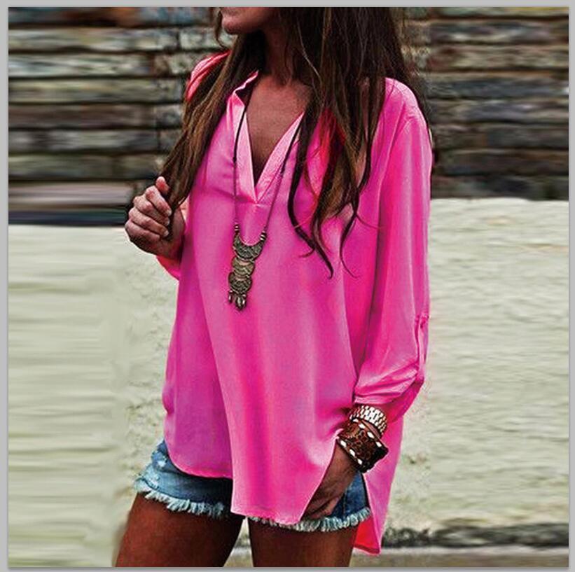 V-NECK LONG SLEEVES CASUAL FASHION CHIFFON BLOUSE