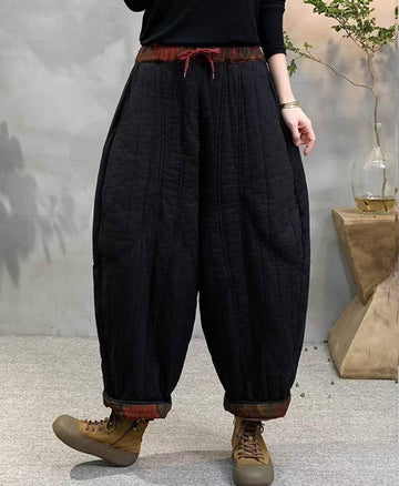 Winter Cotton Retro Casual Loose Thick Warm Elastic Waist Pants