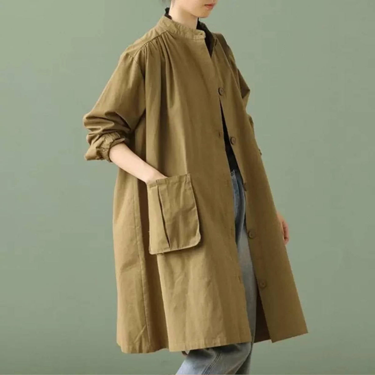 Fashionable Cotton Autumn Trendy Casual Stand Collar Long Trench Coats