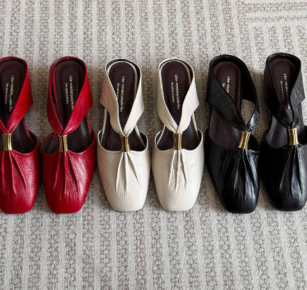 Vintage Sheepskin French Style Closed Toe Hidden Wedge Mules