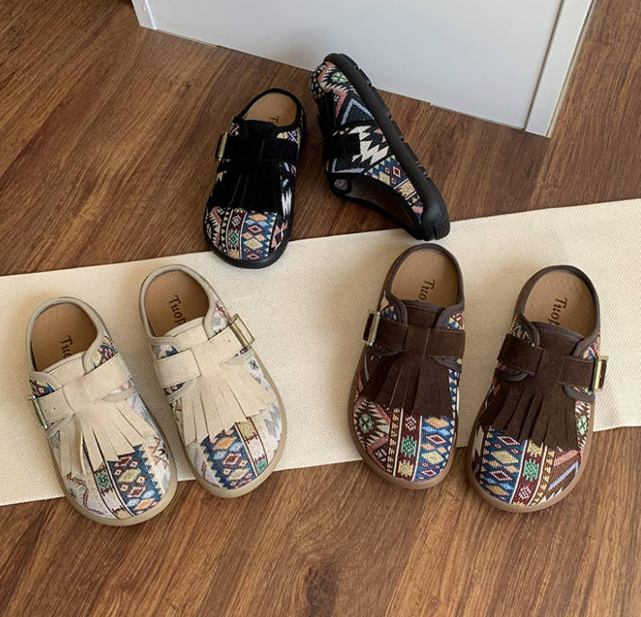 Vintage Ethnic Style Half-Back Lazy No-Heel Mule Sandals Slip-On