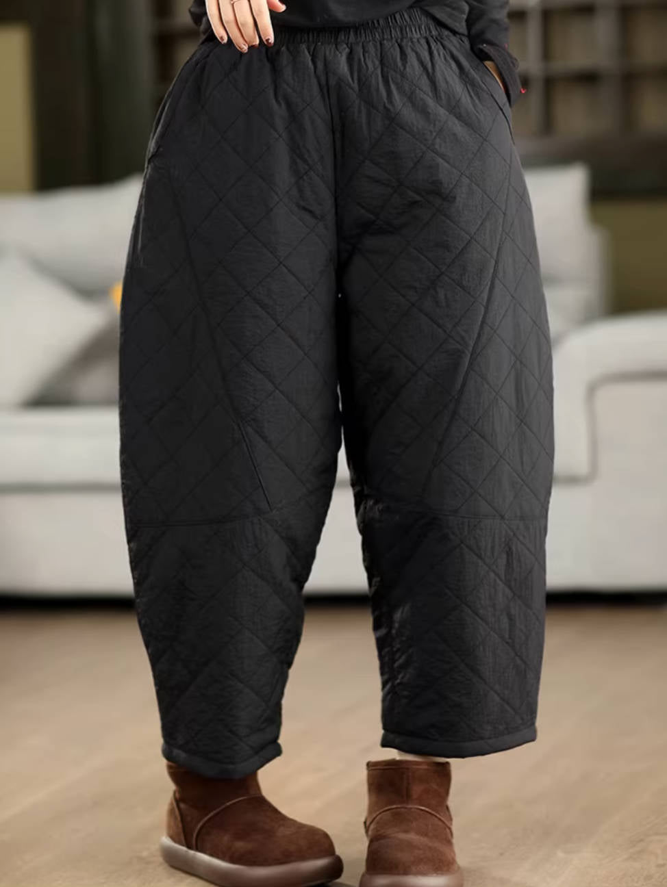 Winter Retro Cotton Thick Warm Cotton-In Elastic Waist Pants