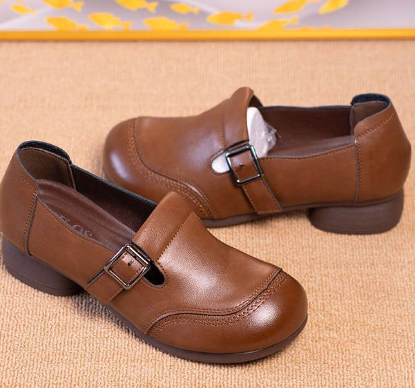 Retro Soft Leather One Straped Round Toe Soft Sole Flats