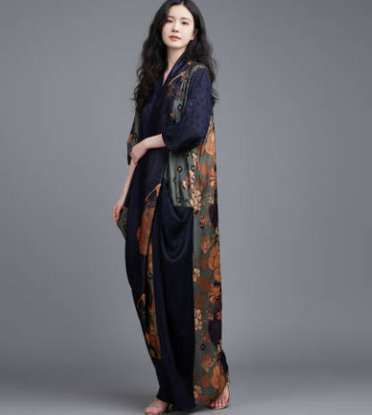 Casual Spliced Silk V-Neck Cross-Front Dress with Asymmetrical Hem