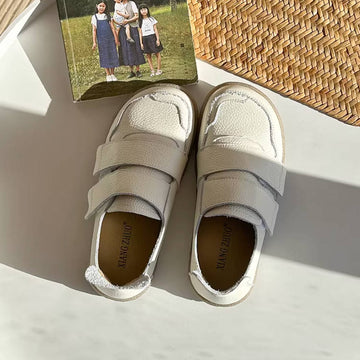 Solid Color Leather Round Toe Velcro Soft Flat Sole Everyday Shoes