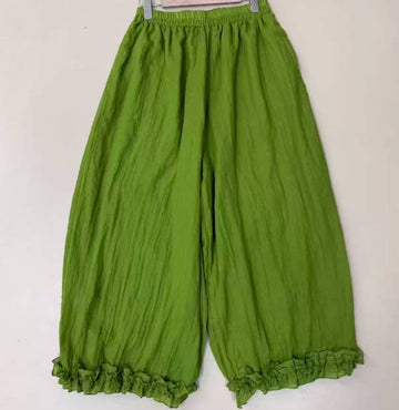 Summer Cotton Liner Breathable  Scallop Hem Wide Leg Pants
