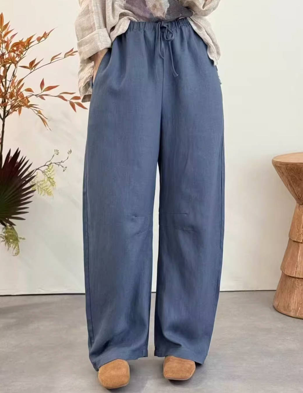 Spring Linen Casual Everyday Breathable Elastic Waist Pants