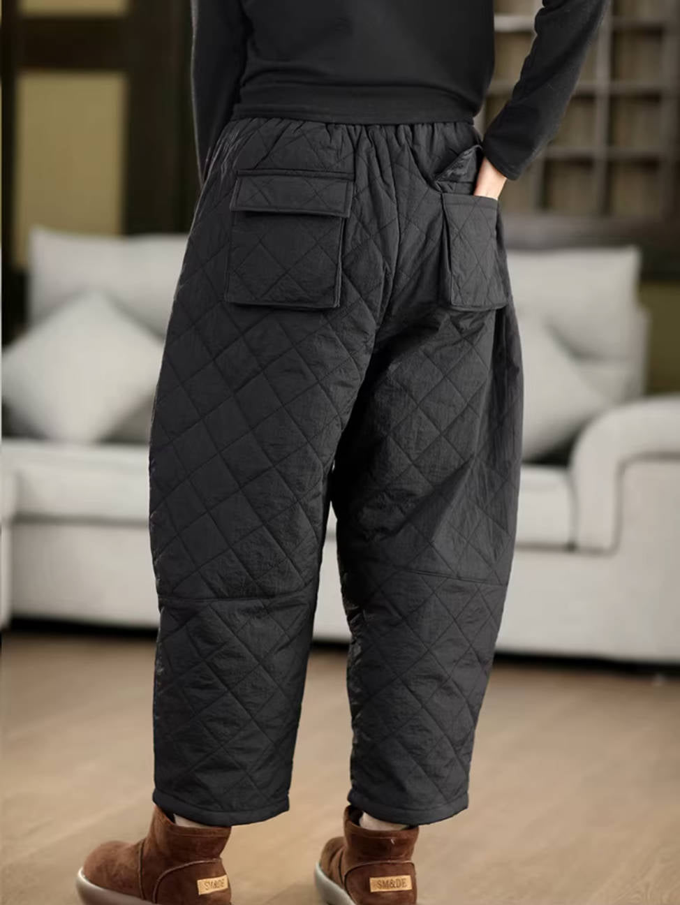 Winter Retro Cotton Thick Warm Cotton-In Elastic Waist Pants