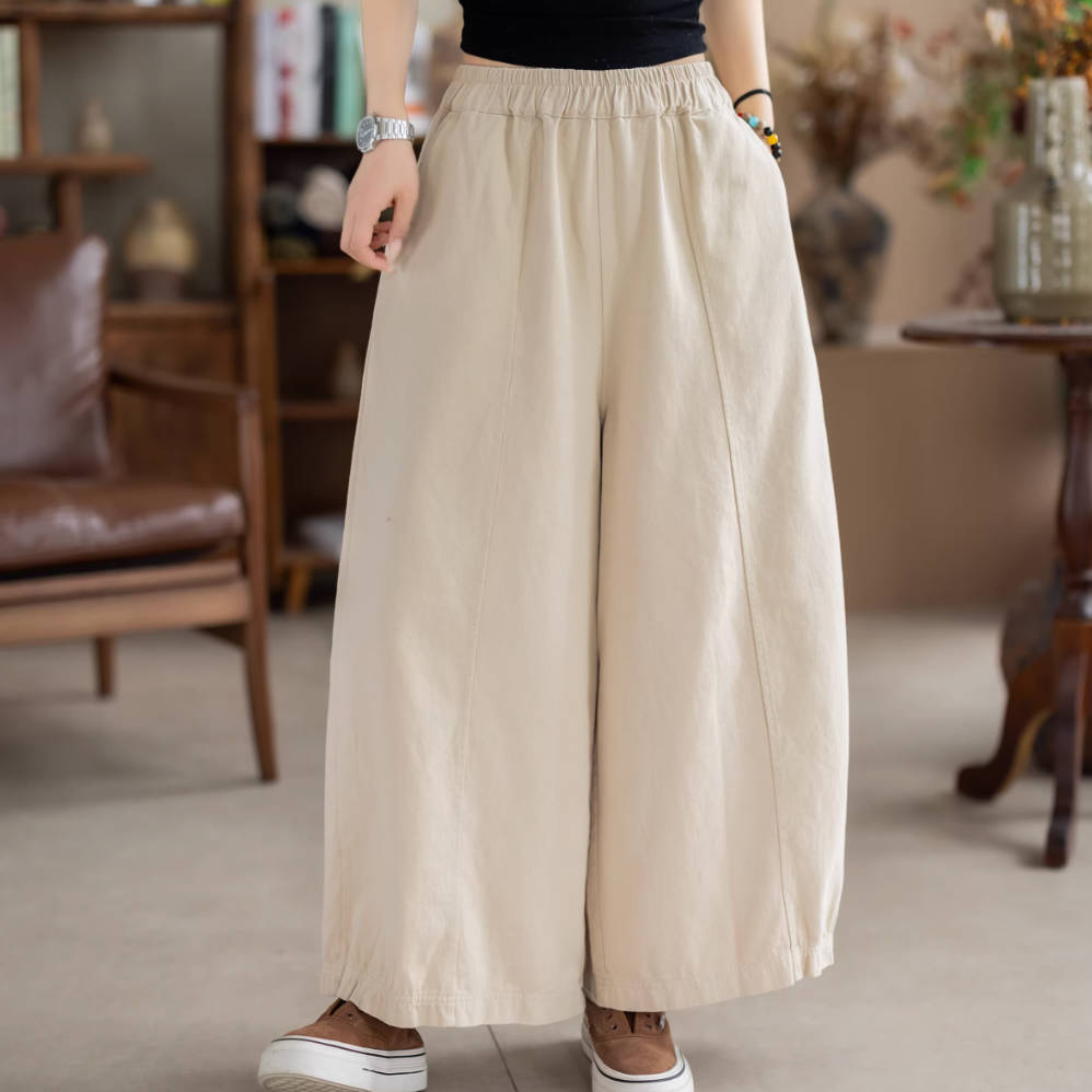 Spring Cotton Elastic Waist Loose Patchwork Versatile Pants
