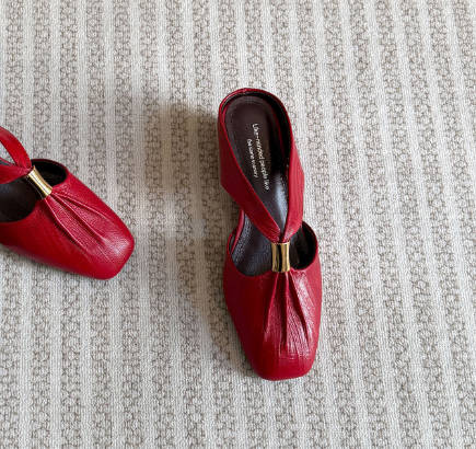 Vintage Sheepskin French Style Closed Toe Hidden Wedge Mules