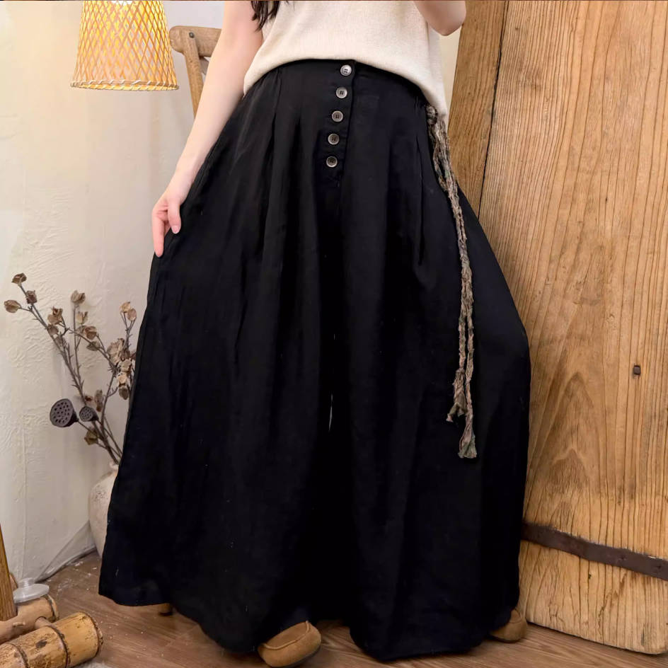 Spring Fashionable Linen Colorful Wide Legs Elastic Waist Pants