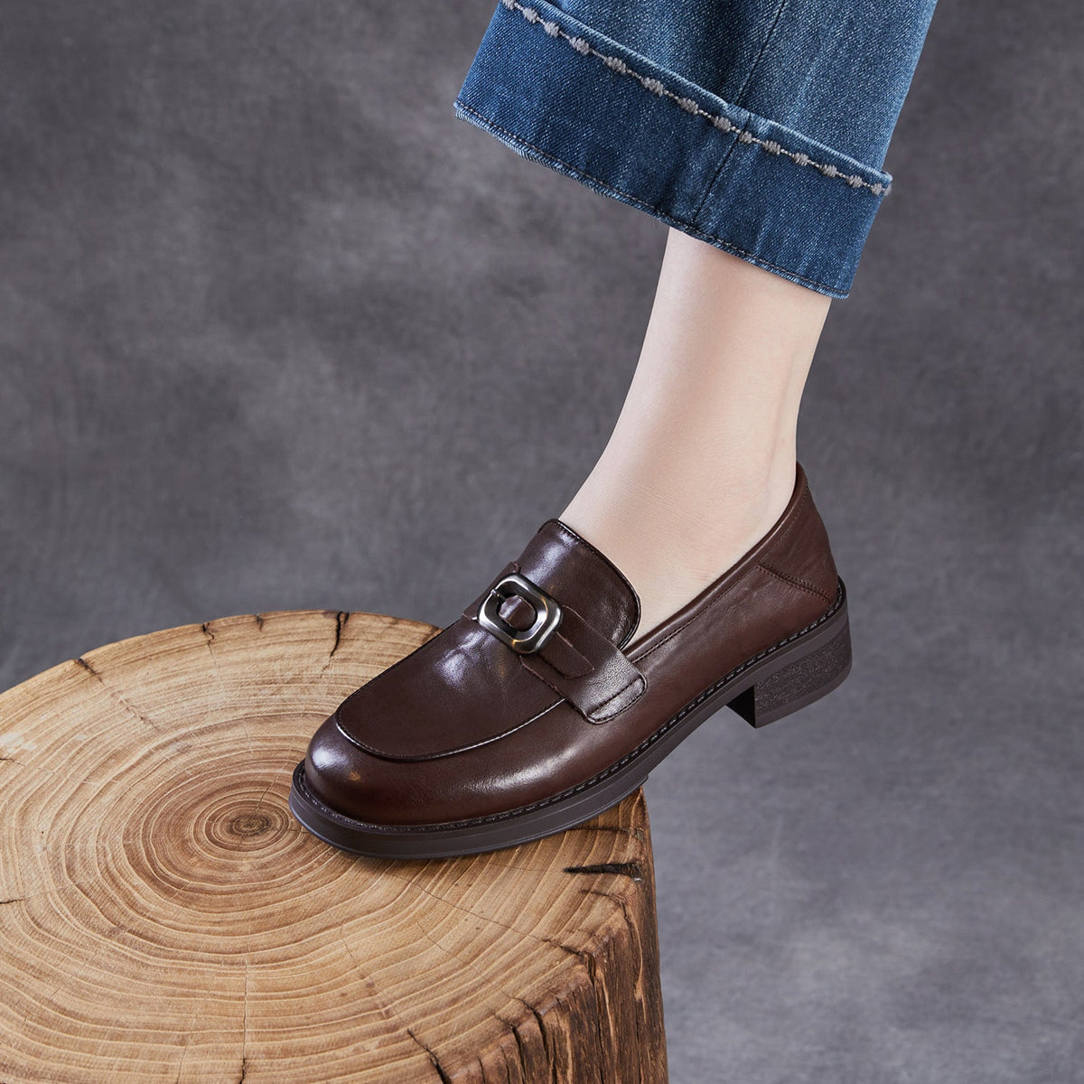 Vintage Elegant Leather Straped Slip-On Casual Loafers