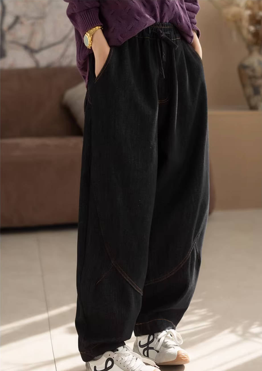 Solid Color Denim Warm Casual Plush Thick Loose Slim Jeans