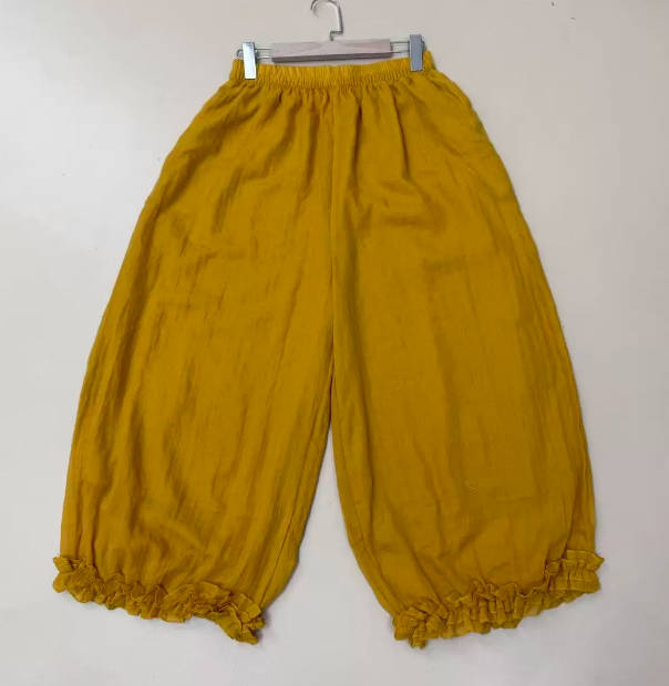 Summer Cotton Liner Breathable  Scallop Hem Wide Leg Pants