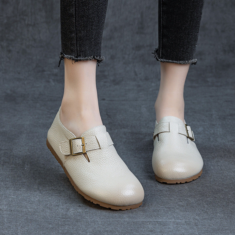 Soft Leather Round Toe Retro Everyday Comfy Flat Sole Slip-Ons