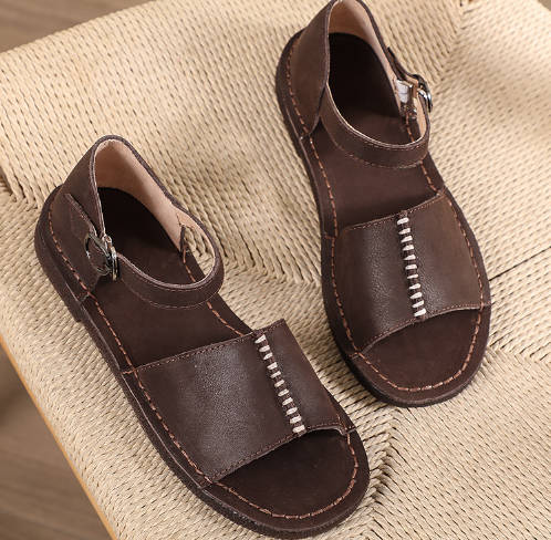 Summer Retro Single Strap Top Layer Cowhide Open Toe Sandals