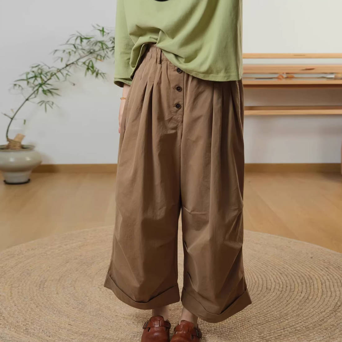 Spring Cotton Fashionable Elastic Waist Loose Breathable Pants