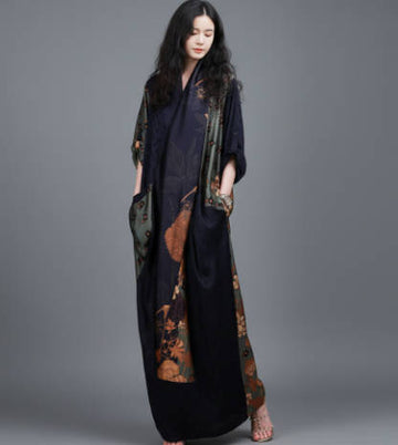Casual Spliced Silk V-Neck Cross-Front Dress with Asymmetrical Hem