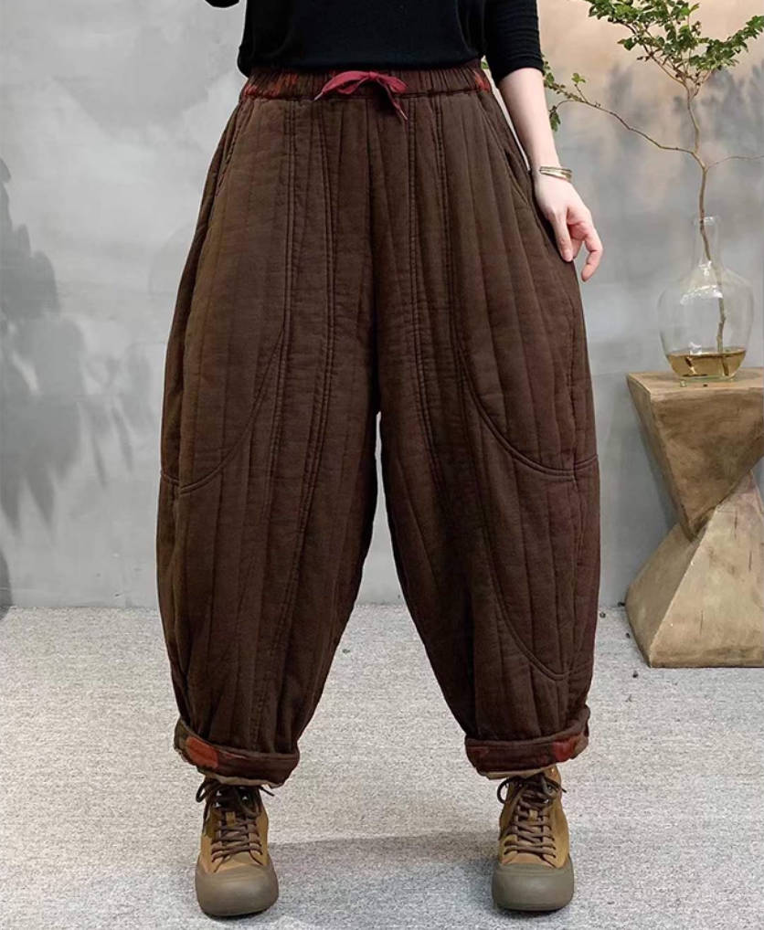 Winter Cotton Retro Casual Loose Thick Warm Elastic Waist Pants