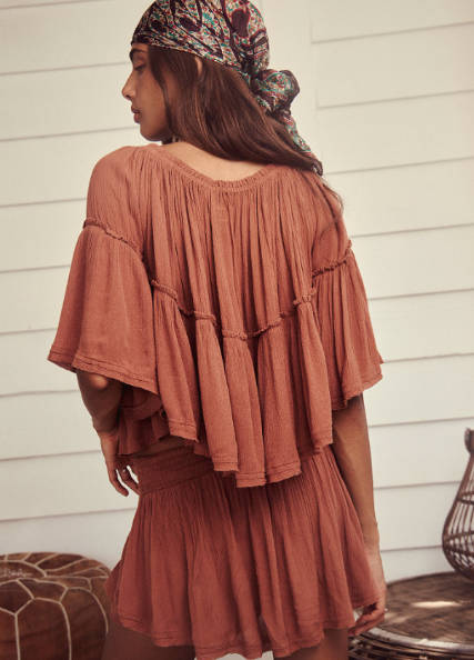 Casual U-Neck 3/4 Flared Sleeve High-Waisted Double-Layer Skort Set
