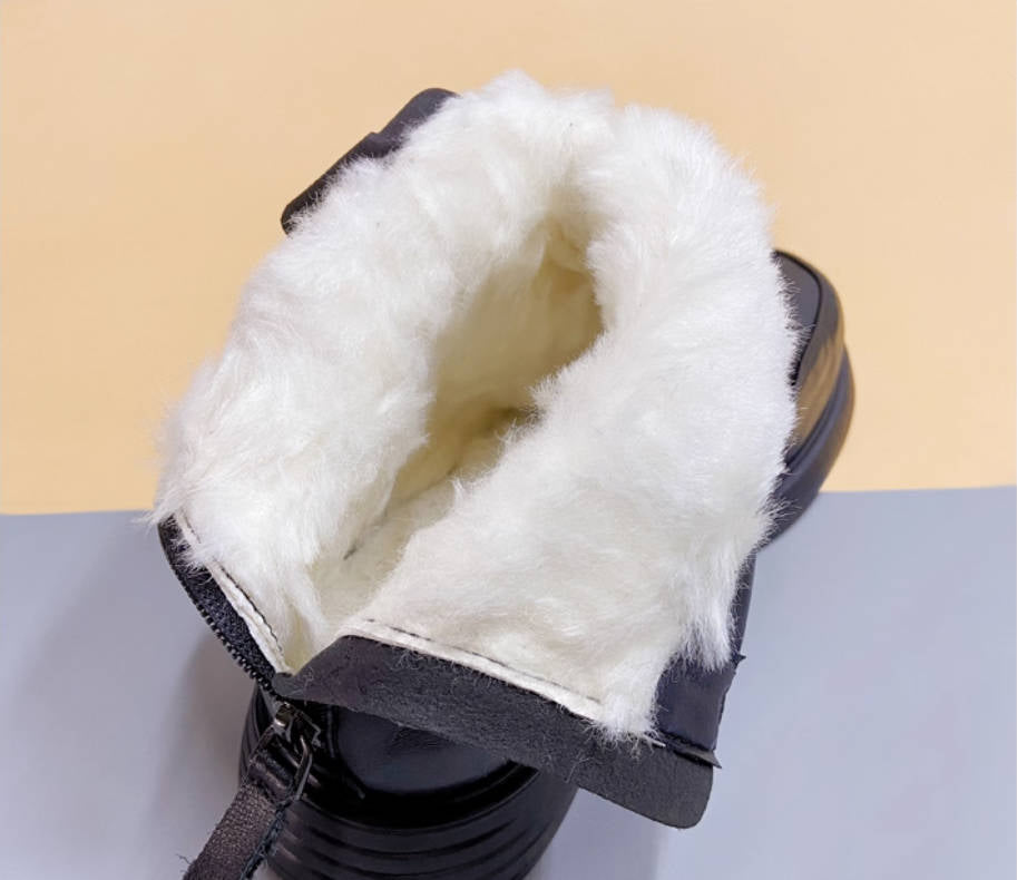 Winter Leather Simple Wide Toe Soft Sole Wool-in Warm Boots