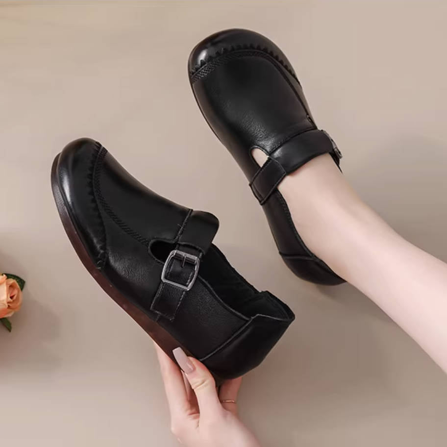 Spring Retro Top Leather Cut Out Round Toe Slip-On Flat Shoes