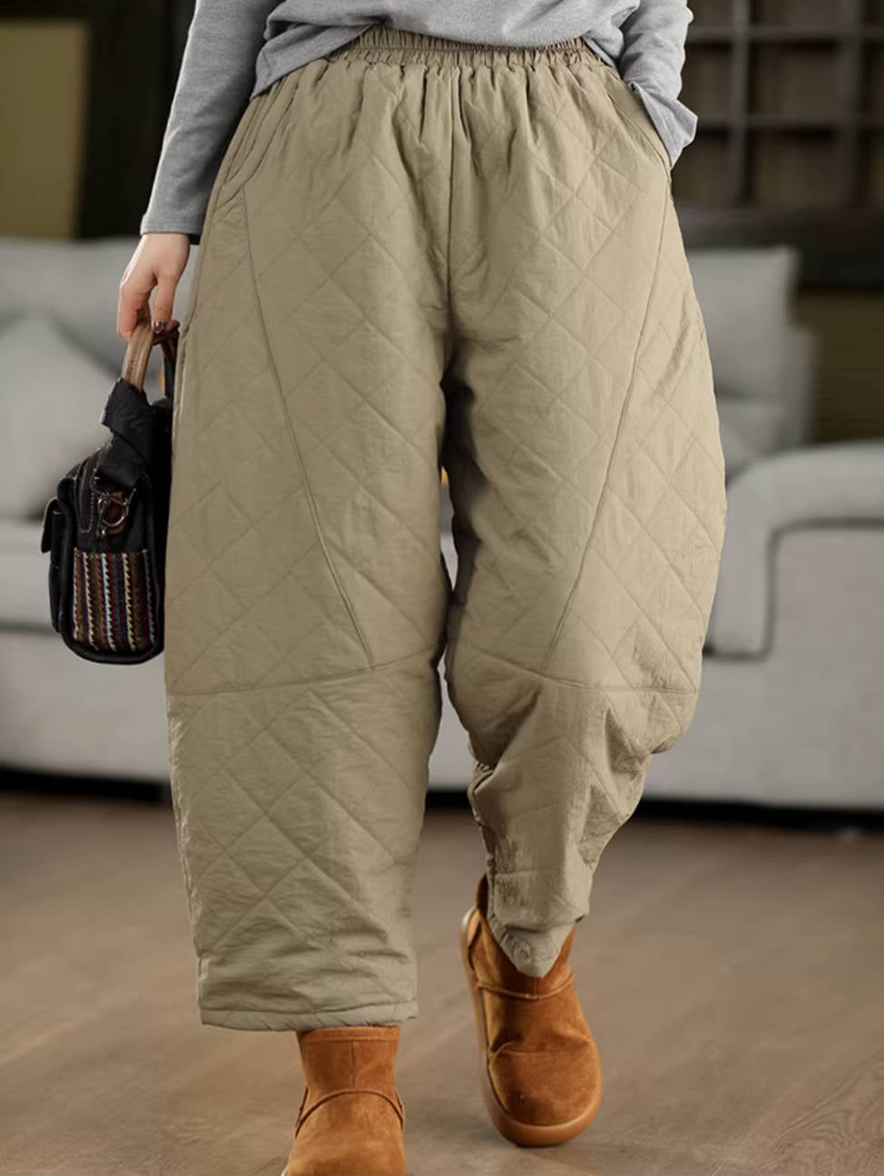 Winter Retro Cotton Thick Warm Cotton-In Elastic Waist Pants