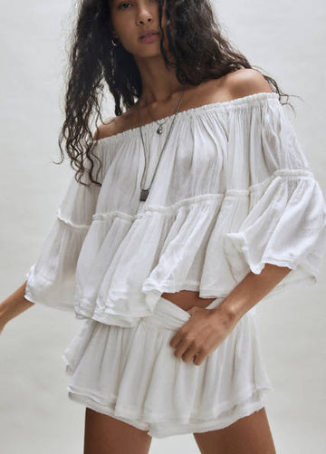 Casual U-Neck 3/4 Flared Sleeve High-Waisted Double-Layer Skort Set