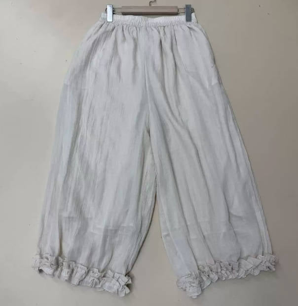 Summer Cotton Liner Breathable  Scallop Hem Wide Leg Pants