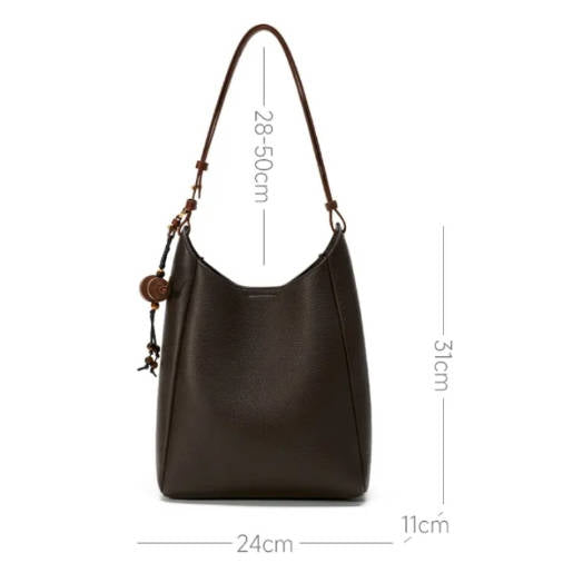 Vintage Large Bucket Underarm Cowhide Single Shoulder Crossbody Bag