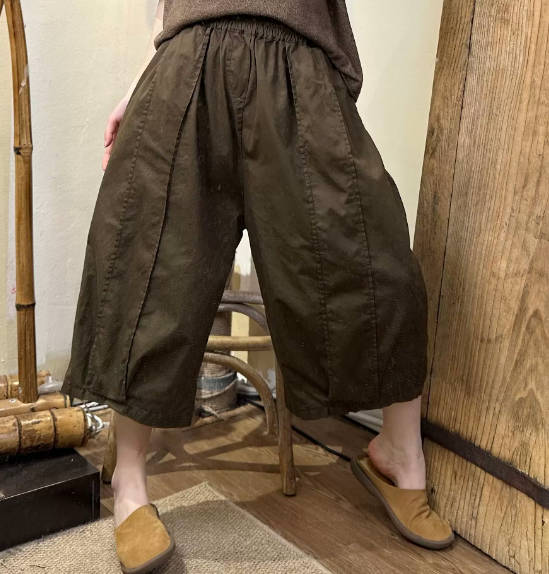 Women Casual Classic Versatile Cotton Straight Wide Leg Cropped Pants