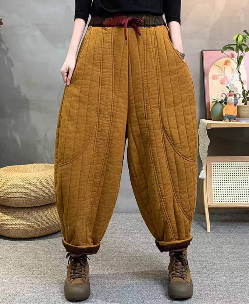 Winter Cotton Retro Casual Loose Thick Warm Elastic Waist Pants