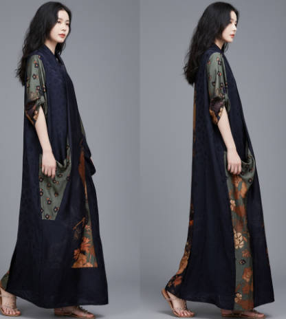 Casual Spliced Silk V-Neck Cross-Front Dress with Asymmetrical Hem