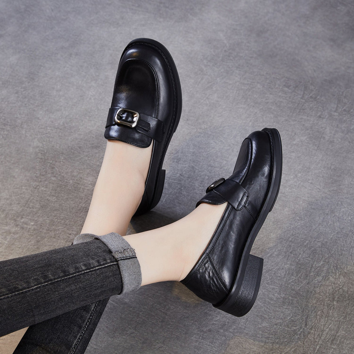 Vintage Elegant Leather Straped Slip-On Casual Loafers