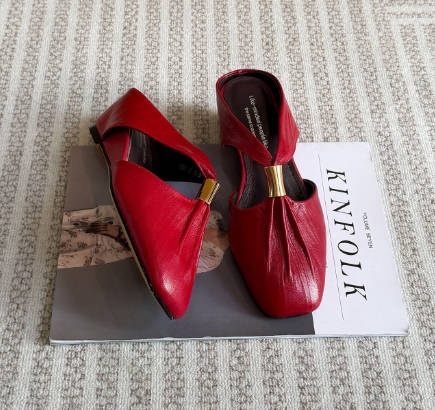 Vintage Sheepskin French Style Closed Toe Hidden Wedge Mules
