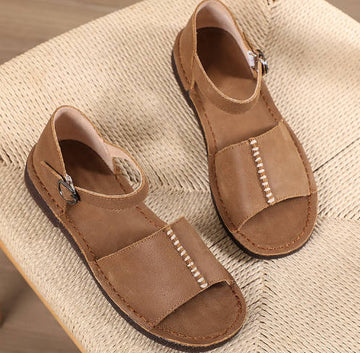 Summer Retro Single Strap Top Layer Cowhide Open Toe Sandals