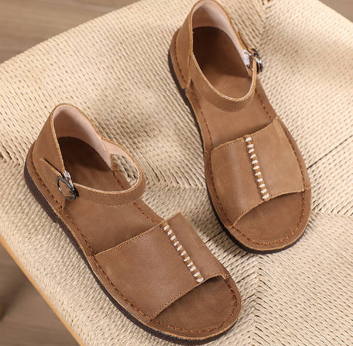 Summer Retro Single Strap Top Layer Cowhide Open Toe Sandals